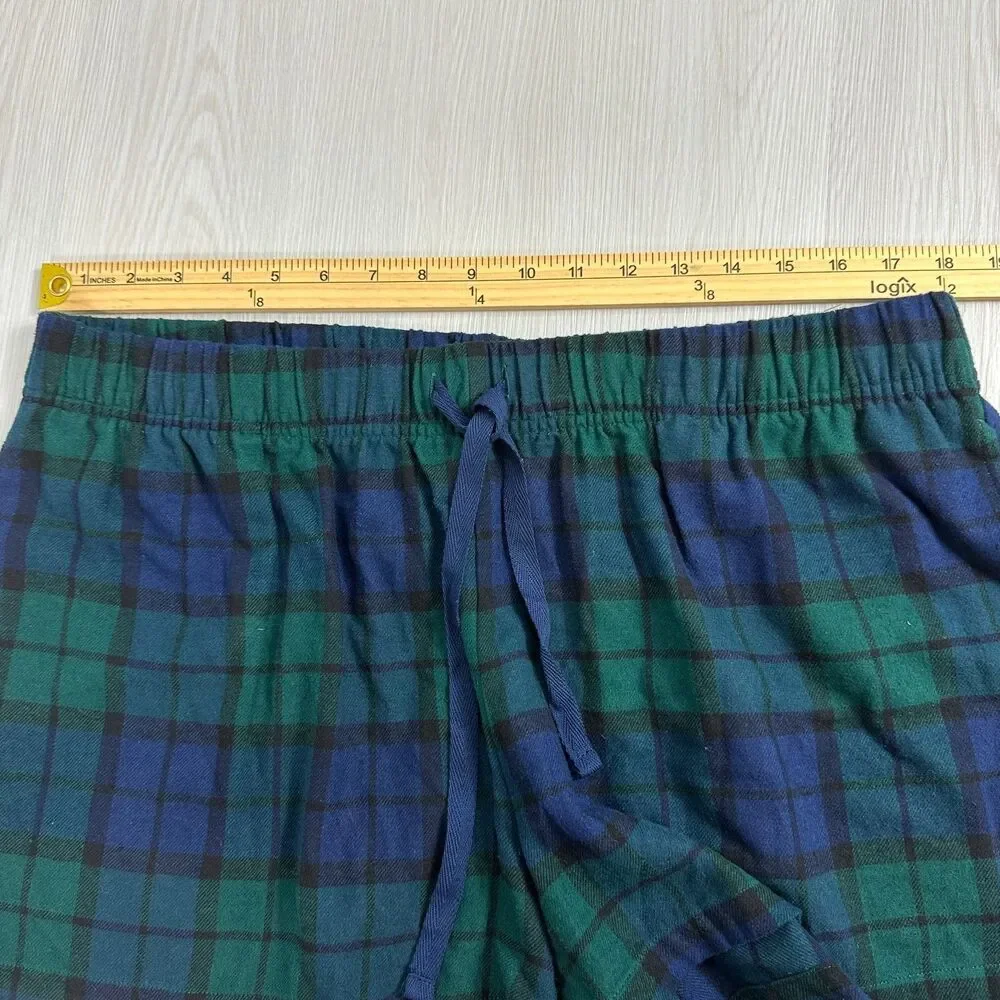 NEW SONOMA Women's XL Blue Green Plaid Elastic Waist 100% Cotton Pajama Shorts